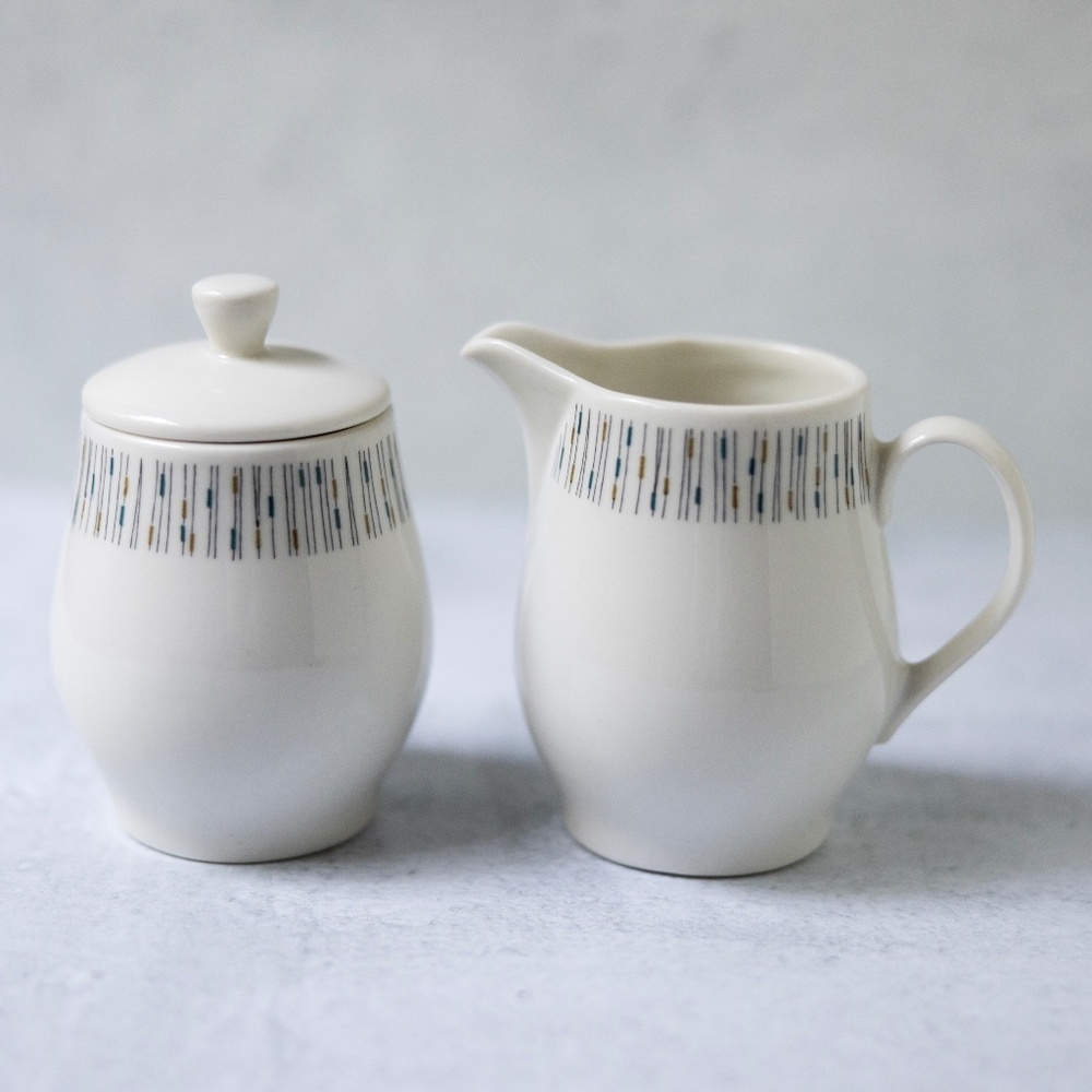 Syracuse China Carefree Jackstraws Creamer Sugar Bowl Dish Vintage USA 1960s MCM